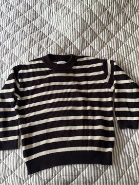Zara Navy and White Striped Cotton Knit Sweater